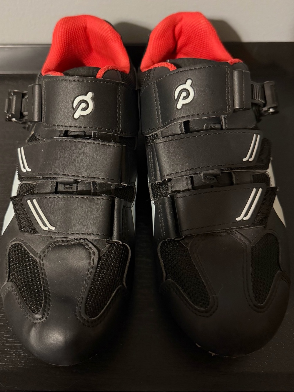 Peloton Black Athletic Cycling Shoes with Red Lining
